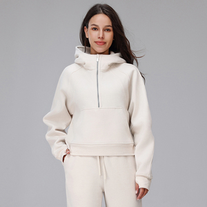 <span class=keywords><strong>Felpa</strong></span> con Cappuccio da Donna Personalizzata di Alta Qualità, Casual, Tinta Unita, Manica Lunga, <span class=keywords><strong>Oversize</strong></span>, per Allenamento e Sport, con Mezza Zip - Product Image 2