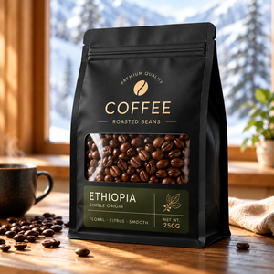 Bolsa de papel kraft ecológica para envasar granos de café, bolsa con base plana y logotipo personalizado, bolsa de café con ventana y cierre de cremallera para 100g 250g de café - Product Image 3