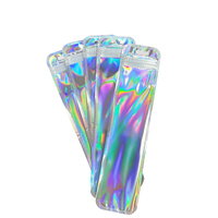 Petites pochettes zippées en mylar holographique transparentes arc-en-ciel avec dos argenté