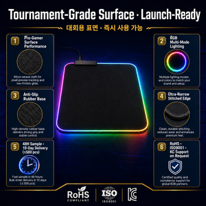 RGB Mauspad Gaming-<span class=keywords><strong>Mousepad</strong></span> mit LED-Beleuchtung Rutschfeste Gummibasis Computer-Schreibtischunterlage Individuelles Logo Großhandel Korea Esports - Product Image 2
