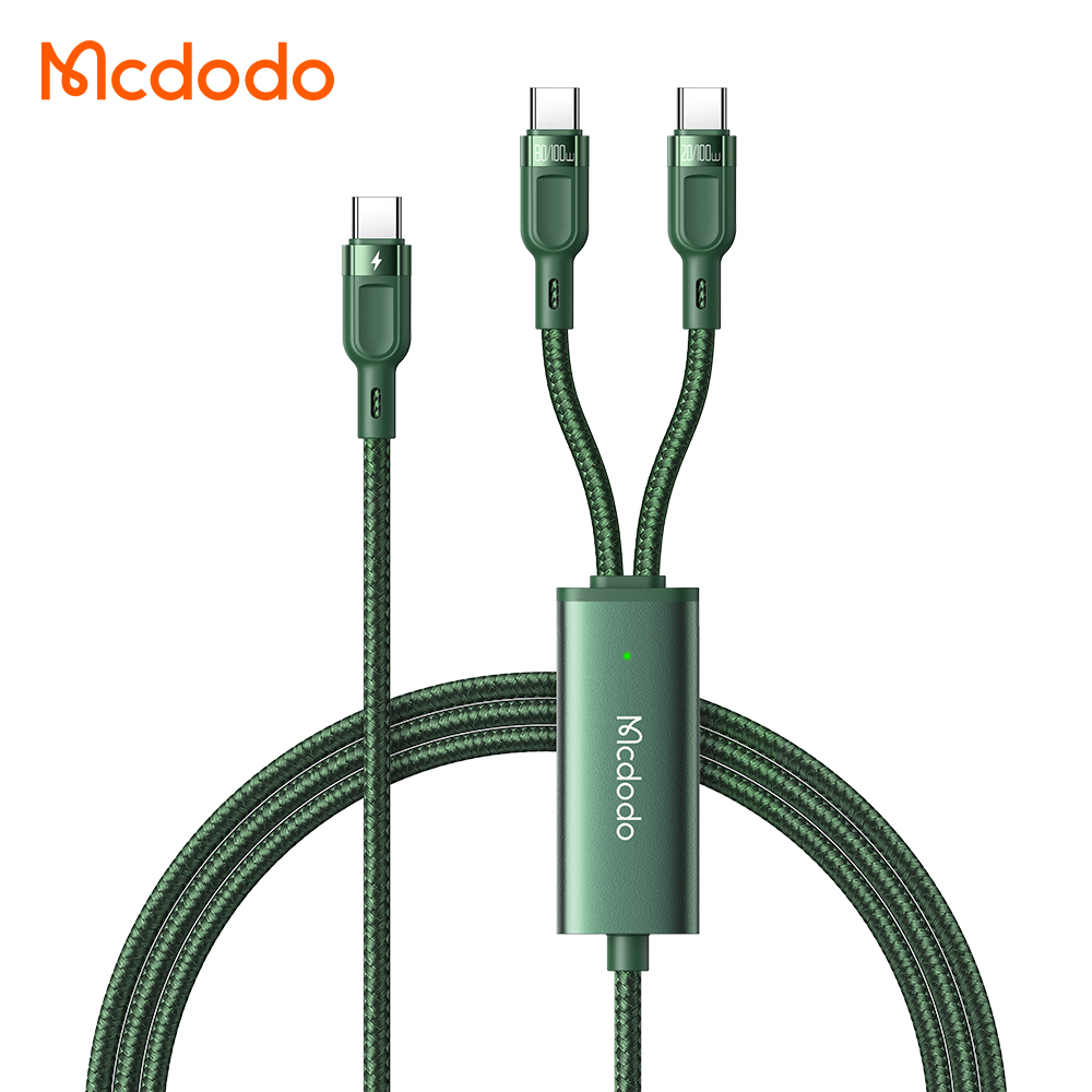 Green 2in1 High Quality Usb c to Dual Usb Type c 100W Fast Charge With E-Mark Chip Smart Laptop Cable Type 2 in 1