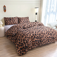 Ensemble de linge de lit 100% polyester à motif léopard, 4 pièces : housse de couette, drap plat et taies d'oreiller pour chambre à coucher