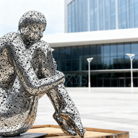 Escultura Moderna de Acero Inoxidable, Estilo Abstracto Antiguo, Acabado Espejo, Hecha a Mano, Figura 3D, Decoración de Jardín Exterior, Temática Deportiva