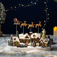 Décorations de Noël transfrontalières : Boîte à musique lumineuse en forme de cerf volant, maison en plastique, scène de village de Noël enneigé, ornement