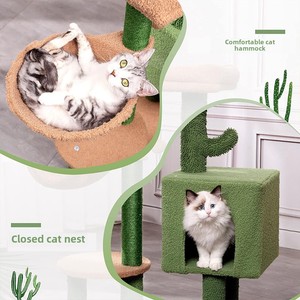 Torre de lujo moderna para gatos de interior, cómoda hamaca de condominio, cactus de sisal Natural, campana colgante, bola acolchada, percha superior de madera grande - Product Image 3