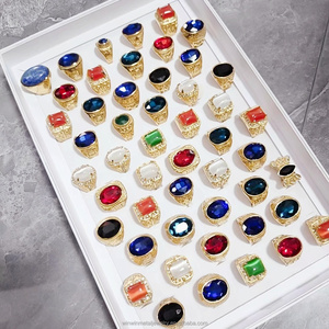 Atacado de Alta Qualidade Aço Inoxidável 18k Banhado A Ouro Colorido Ágata Gemstone Chunky Anel Largo para Mulheres e Homens - Product Image 6
