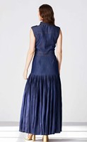 A12084 Nouveauté printemps : Robe maxi en jean sans manches pour femme avec volants, un design unique et élégant