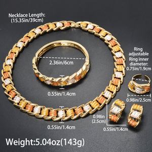 Fashion Dubai Luxury Classic Bridal 14K Gold Plated Zircon Jewelry <b>Set</b> <b>Bracelet</b> <b>Necklace</b> Ring Earrings for Wedding Anniversary - Product Image 6