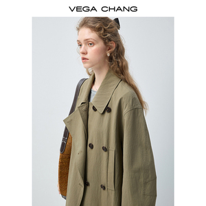 VEGA CHANG <span class=keywords><strong>Trench</strong></span> Coat <span class=keywords><strong>Verde</strong></span> Oliva Impermeabile con Cintura in Vita, Casual e Antivento per Uso Quotidiano - Product Image 3