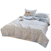 Parure de lit d'été rayée motif chiot mignon - Literie douce en gaze double couche pour enfants, couette respirante et légère