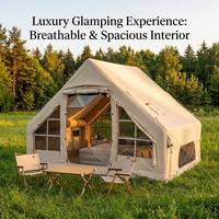 Tente de glamping gonflable avec pompe électrique, abri gonflable de luxe imperméable et sans odeur pour le camping familial en plein air, 4-6 personnes