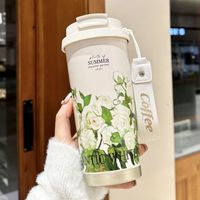 Tasse à café isotherme double paroi en acier inoxydable 316 Lily Valley, motif floral, gourde portable double usage pour l'extérieur