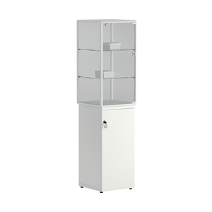 Vitrine 43x43x177 cm avec porte en verre blanc, étagères réglables et porte à charnière verrouillable - Product Image 2