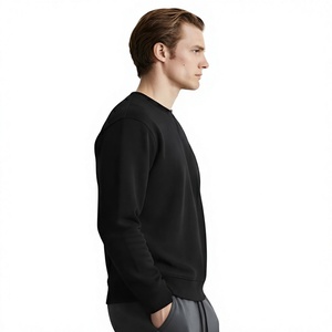 Men's Black Regular Fit Knitted O-Neck Pullover Casual Sweatshirt Solid Color Long Sleeve Crewneck Top - Product Image 1