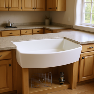 Lavello da cucina in ceramica bianca stile rustico, a vasca singola, con frontale a grembiule, 30 pollici, finitura lucida, facile da pulire, per uso in cucina - Product Image 2