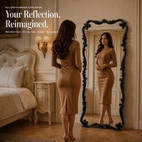 Miroir pleine longueur FRH Gold Ornate Baroque 80x170cm, cadre sculpté en MDF, verre HD, décoration de chambre d'hôtel de luxe, vente en gros OEM