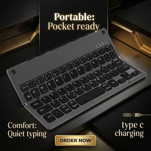 Portable Travel Mini Keyboard Teclado Tastatur Clavier Tastiera Manufacturer Foldable Wireless Pocket Keyboard with <b>Stand</b> - Product Image 1