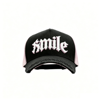 Gorra de Camionero de Malla Rosa de 5 Paneles Personalizada con Bordado NY, Gorra Deportiva Lisa con Efecto Desgastado para Verano