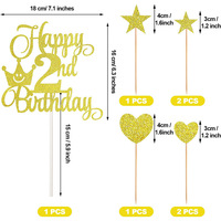 Serie de oro rosa Numeral 2 Cake Fiesta de cumpleaños Velas y Happy 2nd Heart Star Cupcake Picks Birthday Cake Toppers Decoración