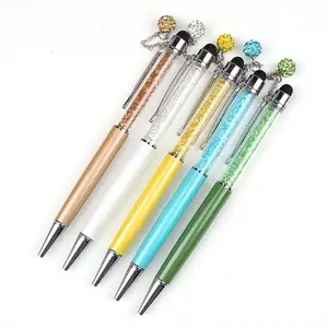 Yenilik tam renk büküm stylus kristal kalem ile kristal metal kalem bling küçük yuvarlak top
