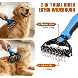 Brosse de toilettage pour animaux de compagnie 2-en-1, ensemble professionnel double face pour démêler les nœuds et les boucles pour chats et chiens - Product Image 5