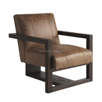 Fauteuil d'appoint vintage américain en cuir véritable et bois massif, vente en gros directe usine, pour salon et bureau