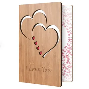 I Love U Kaart Handgemaakte Real Bamboe Hout Wenskaarten Valentijnsdag Kaart