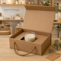 Boîte cadeau pliable magnétique en kraft avec poignée, en matériau recyclé, insert personnalisé, emballage portable et écologique pour bougies