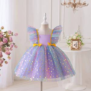 Conjunto de Vestido de Princesa de Cuento de Hadas con Mangas Coloridas y Alas, Vestido de Tul con Estrellas para Niñas, Actuación, Fiesta de Cumpleaños para Niñas Pequeñas - Product Image 5