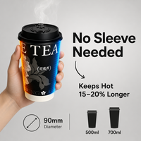 Gobelets en papier jetables à double paroi avec logo personnalisé, 90 mm, 500 ml, 700 ml, pour café chaud et thé, avec couvercles assortis, vente en gros