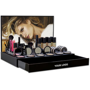 Étagère à cosmétiques à 3 niveaux, présentoir autoportant pour produits de soin de la peau, palette de fards à paupières, vitrine de maquillage avec tiroir - Product Image 2