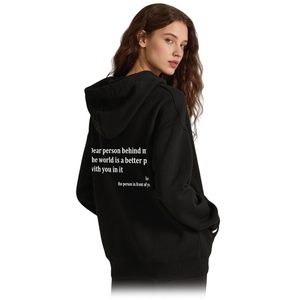 Sweat-shirt à capuche noir unisexe, surdimensionné, en coton tricoté, avec imprimé lettres au dos, décontracté, pour l'automne - Product Image 1