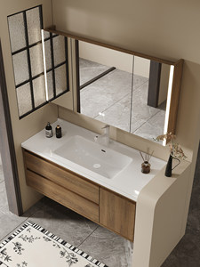 Lavabo de Cerámica de Estilo Vintage con Espejo con Iluminación Inteligente y Mueble de Baño Suspendido en la Pared - Product Image 5