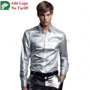 休闲真丝衬衫男式纽扣衬衫长袖闪亮纯色缎面舞会礼服衬衫上衣 - Product Image 3
