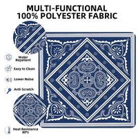 Tapis de Mahjong Erming 31,5 pouces bleu et blanc orné, en tissu Mutispandex imperméable, silencieux, avec support en caoutchouc antidérapant pour jeux de cartes