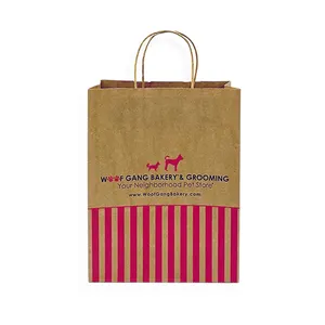 도매 애완 동물 식품 포장 종이 가방 인쇄 맞춤형 쇼핑 선물 꼬인 손잡이와 포장 크래프트 종이 가방