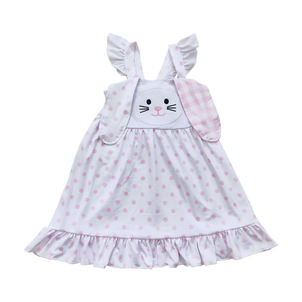 2022 Kids Clothes Baby Dresses Twirl Kids Dress Easter Bunny Embroidery Sleeveless White Dress Children's Clothing