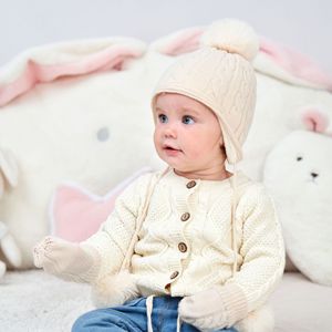 Bonnets d'hiver pour bébés <span class=keywords><strong>Bonnet</strong></span> pour garçons Filles <span class=keywords><strong>Bonnet</strong></span> en tricot Pompons Accessoires pour nouveau-nés Trucs d'oreilles chauds Ensemble de gants pour enfants - Product Image 2