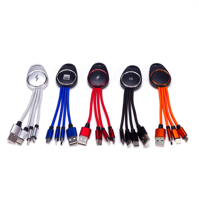 Promotion Gifts Unique Multi Nylon LED Logo 4-in-1 Charging Cable 3-in-1 Light up Cables for Electronic Gadgets and Printers