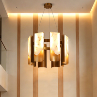 Lustre moderne à anneau en albâtre naturel, acier inoxydable et aluminium pour salle à manger, îlot de cuisine, blanc chaud