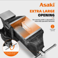 Étau d'établi pivotant Asaki 3"-12" de qualité industrielle, robuste, avec poignée en acier réglable, fixation durable, mâchoires biseautées et lisses