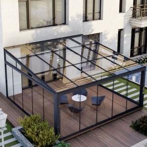 Gazebo de <span class=keywords><strong>terraza</strong></span> de vidrio templado de alta calidad, puerta corredera, techo inclinado, diseño impermeable a prueba de viento para patio trasero al aire libre - Product Image 6