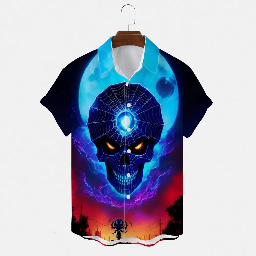 Skull Fashion Summer Short Sleeve Beach Wear Sublimation Shirts Printed Casual Hawaiian Men's Shirt