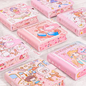 「カワイイ」キュートな漫画風カラーページ文房具ノート 学生・子供向け 可愛い女の子とウサギのミニマグネットバックル付き手帳 - Product Image 2