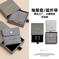 Coffret à bijoux de luxe en carton rigide avec logo personnalisé en relief, pelliculage brillant et pochette en microfibre à cordon pour collier, bague et boucles d'oreilles