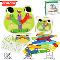 Juguete de Construcción de Letras de Madera Montessori, Juego de Tablero de Clavijas con Patrones Temáticos, Casa de Ranas, Coche, Forma de Manzana, Aprendizaje Temprano