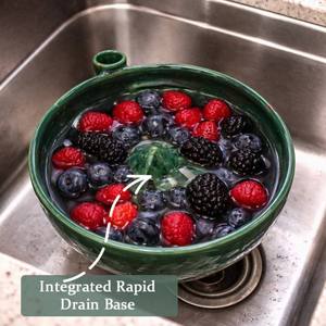 Bol de lavage de fruits moderne en céramique à rotation automatique avec écoulement en spirale, base de drainage rapide intégrée et tube d'arrivée d'eau pour rinçage de cuisine - Product Image 4