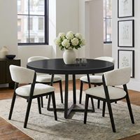 Table à manger ronde moderne noire de 47 pouces avec structure en acier en forme de X et plateau en bois grainé, conception en kit pour la cuisine à domicile