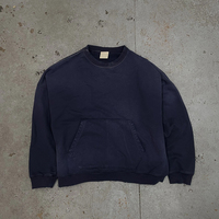 Sweat-shirt à col rond de haute qualité 420GSM délavé à l'acide avec poche kangourou et épaules tombantes pour hommes, style streetwear