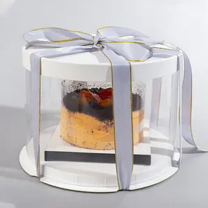 豪华宠物白色透明婚礼透明圆形午餐包装黑色蛋糕盒展示架蛋糕盒